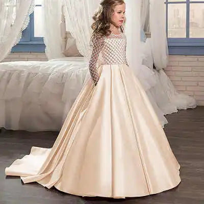 Elegant Lace Trailing Flower Girl Dress First Communion