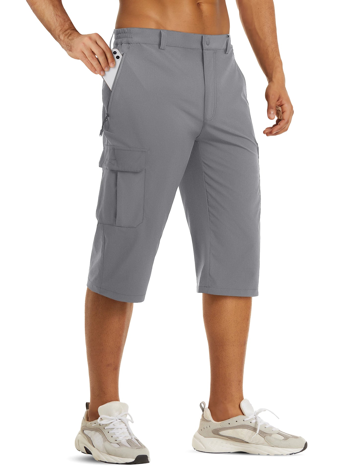 Mens Summer Quick Dry 3/4 Capri Pants Casual Multi-Pockets Lightweight Shorts Outdoor Hiking Cargo Nylon Pants Workout