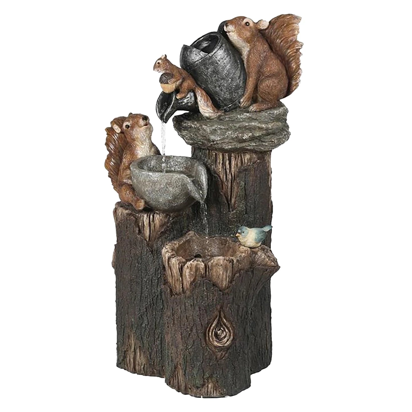 Funny Animal Decoration Duck /Squirrel Fountain Ornament Landscaping Decor with Light Garden Duck Squirrel Figurine Garden Decor