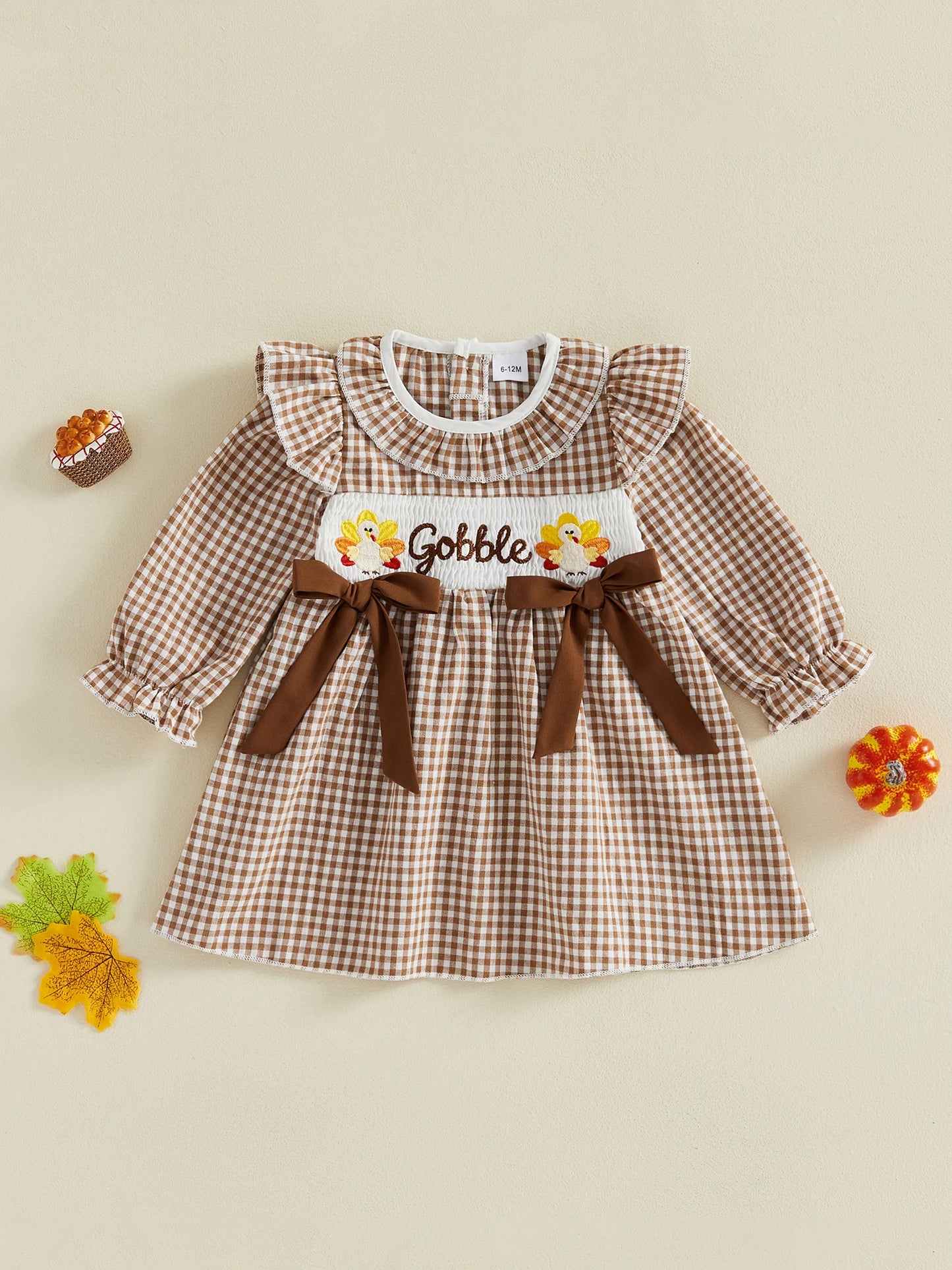 Toddler Thanksgiving Dress With Long Sleeve Round Neck