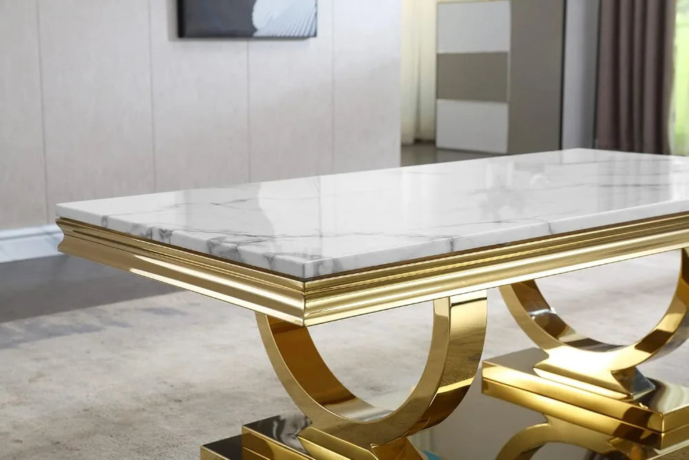 Modern Marble Coffee Table with U-Shape Stainless Steel Base