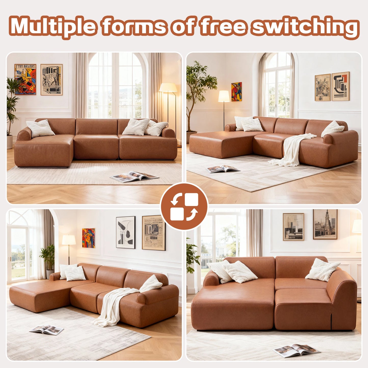 L-Shaped Modular Leather Sofa For Families