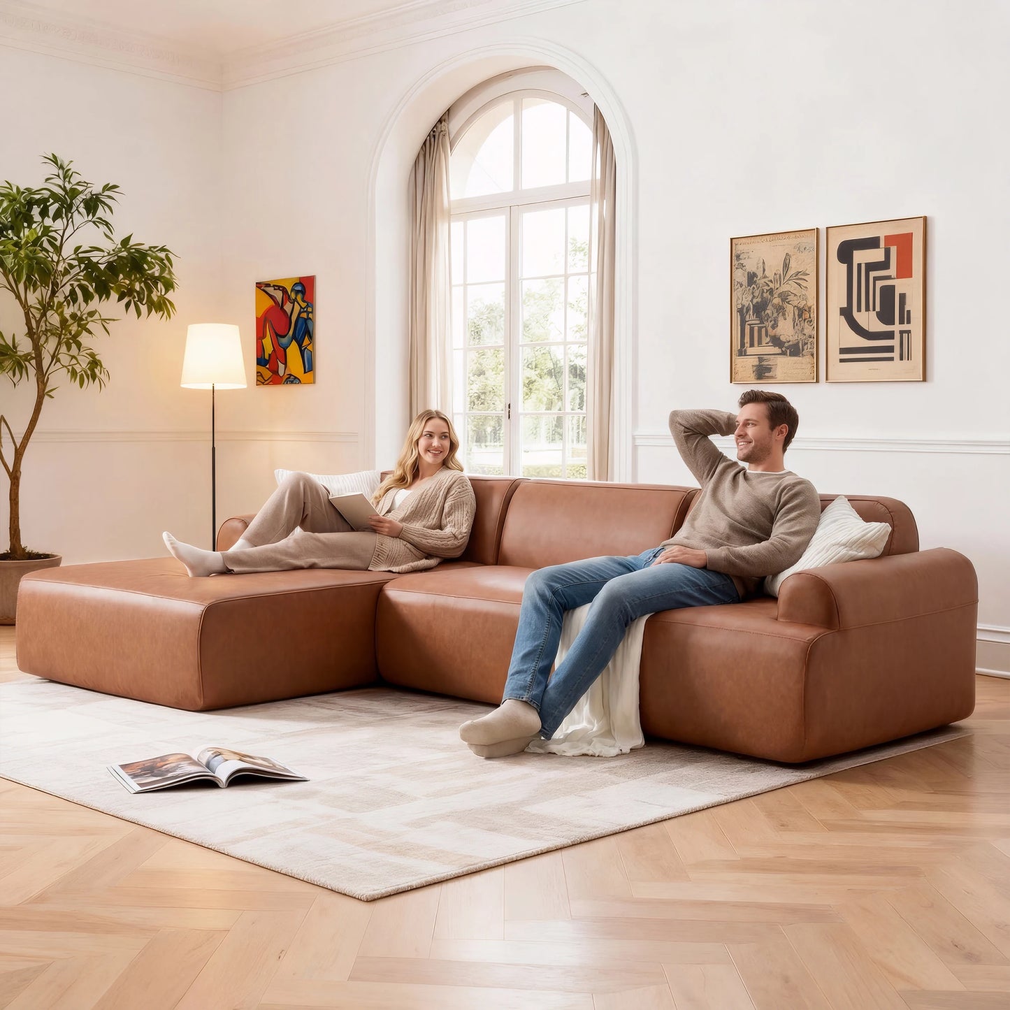 L-Shaped Modular Leather Sofa For Families