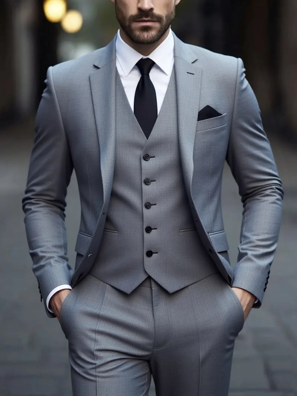 SONGWE Men's Three-Piece Anti-Wrinkle No-Iron Slim Fit Business Suit