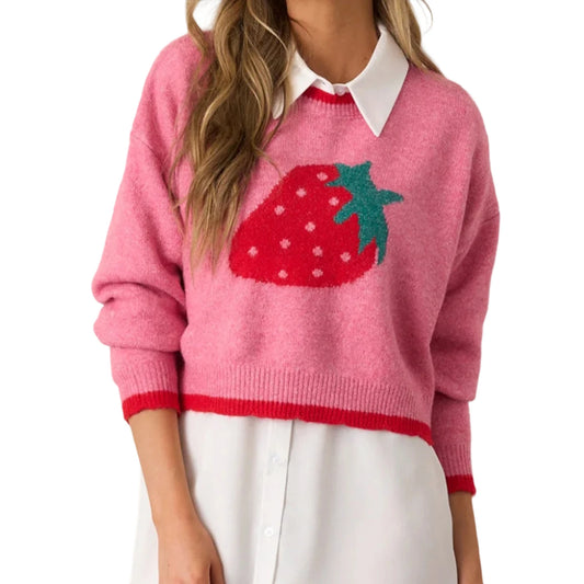 XBTCLXEBCOCN Cozy Cherry Patterned Sweater For Women