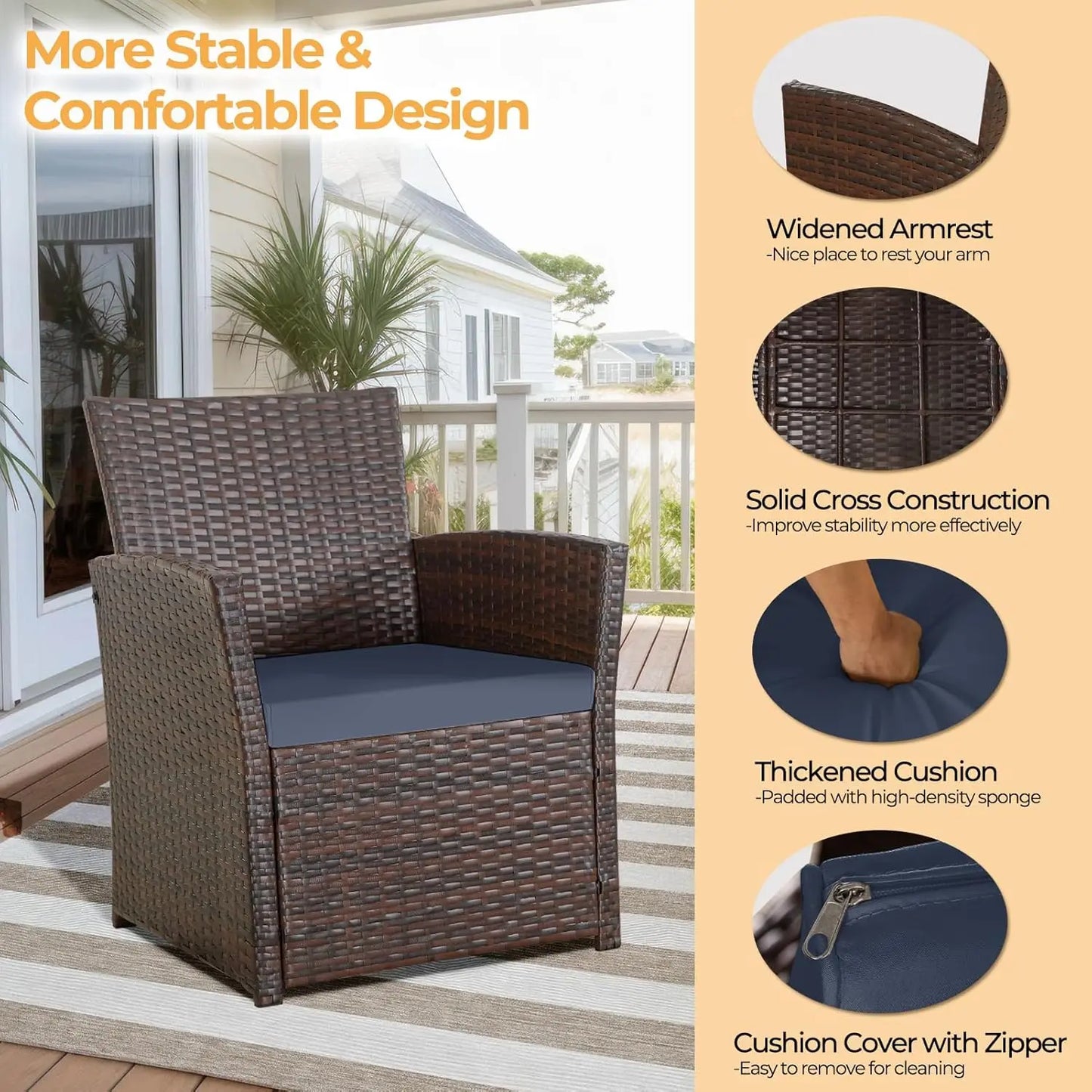 4 Piece Outdoor Patio Furniture Sets, Patio Sectional Furniture Conversation Sofa Set, Rattan Table and Chairs and, Customized
