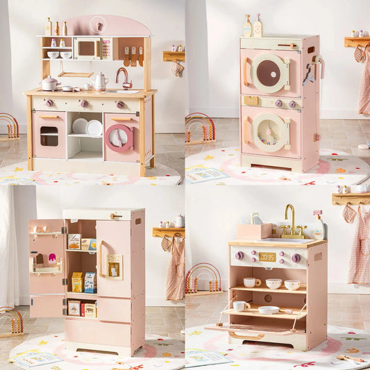 Robud Wooden Play Kitchen Set With Oven Refrigerator And Washer