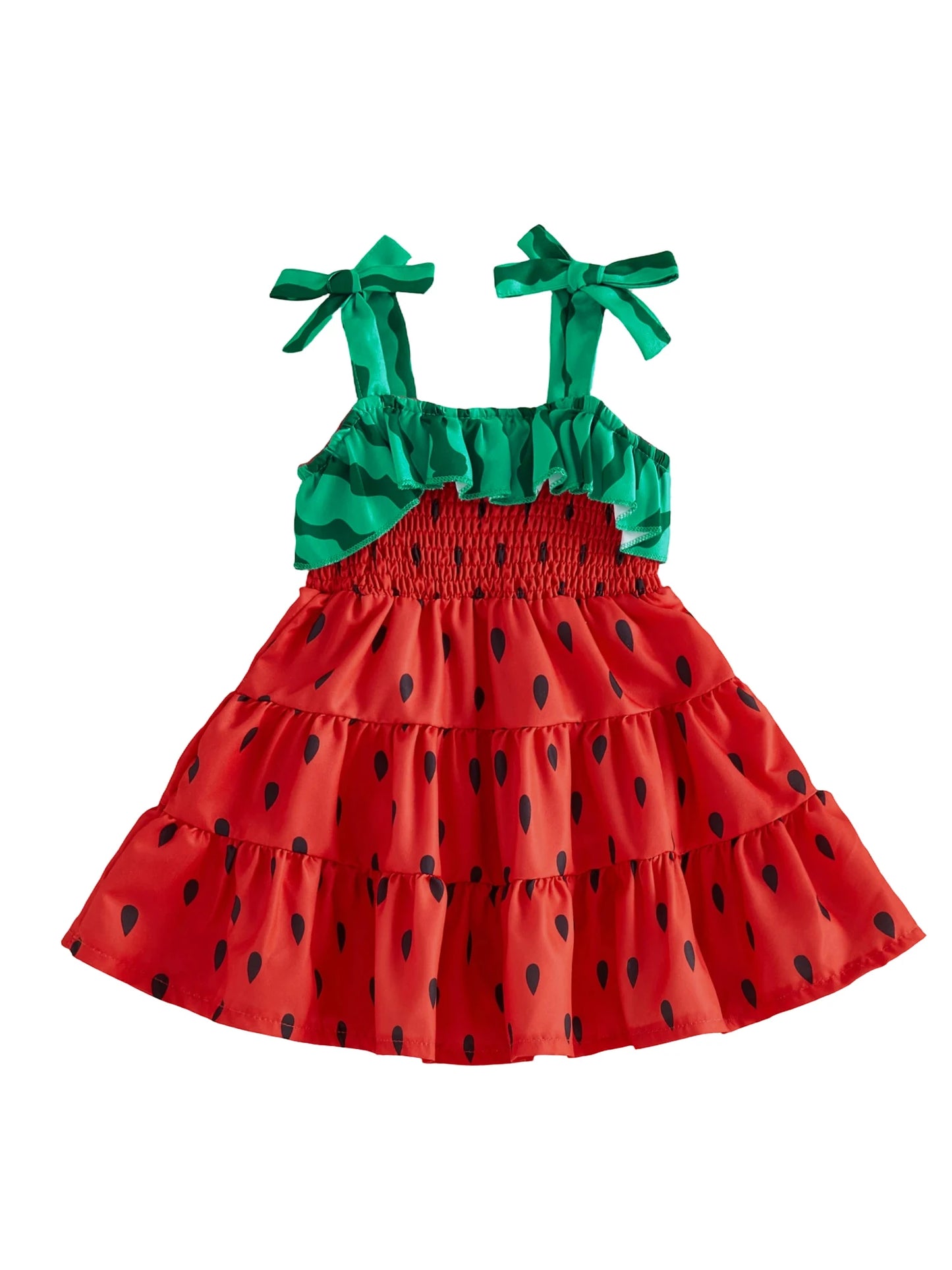 Cute Baby Girl s Floral Print Sleeveless Dress Ruffle Hem Summer A-line Dress with Bowknot Detail Casual Wear