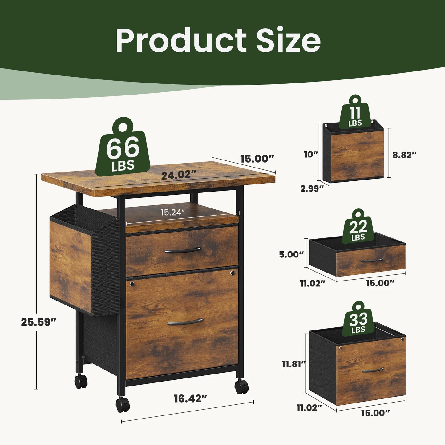 JHK Mobile File Cabinet with 2 Fabric Drawers Printer Stand with Open Shelf & Side Storage Bag Under Desk Office Storage Cabinet with Wheels Rolling Filing Cabinet for A4/Letter Size Files