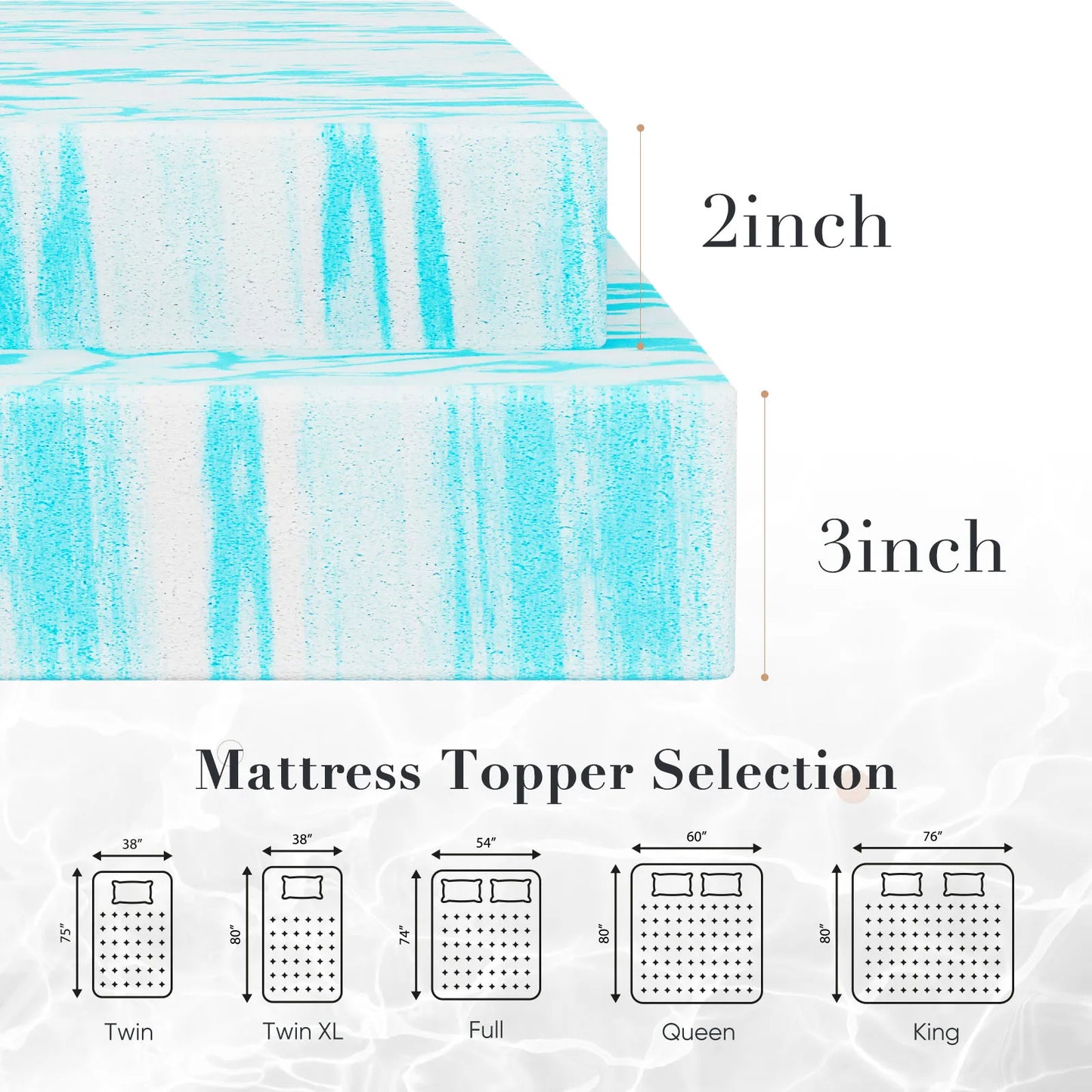 JHK 2-3 Inch Memory Foam Mattress Topper Queen Size Thick Gel  Cooling Mattress Soft and Breathable Bed Topper Bedroom Furniture