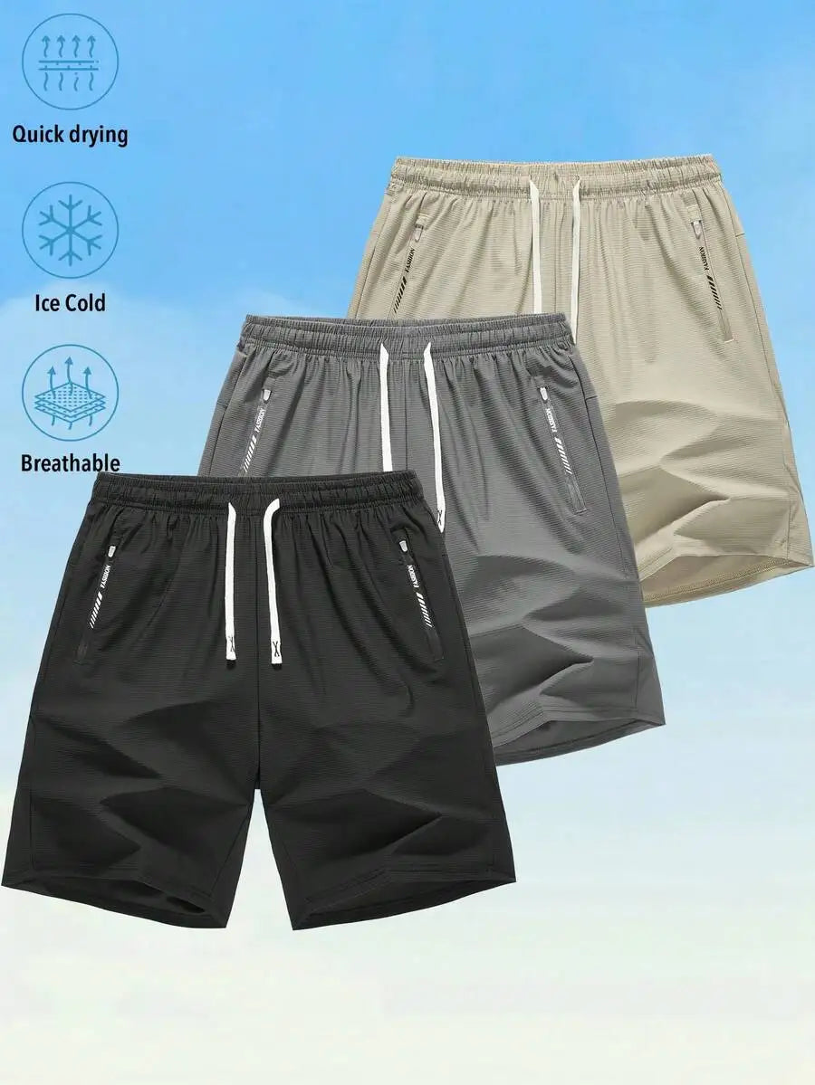3-Pack Mens Quick Dry Athletic Shorts With Zippered Pockets And Drawstring Waist