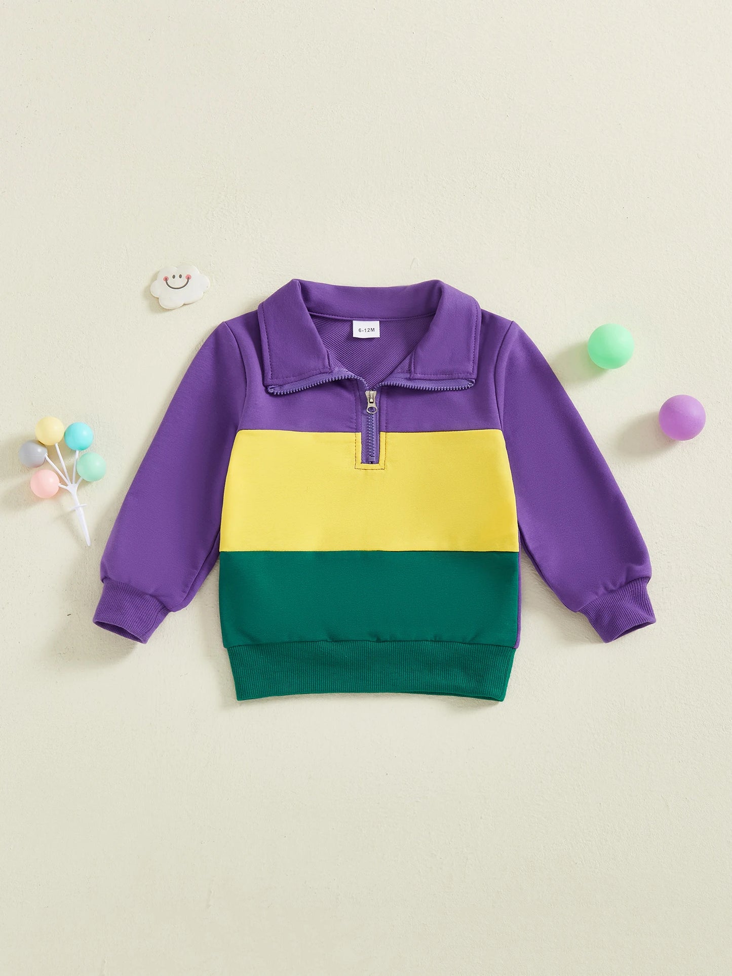 Toddler Baby Boy Carnival Sweatshirt Pullover Long Sleeve Lapel Collar Patchwork Upper Zipper Fall Tops