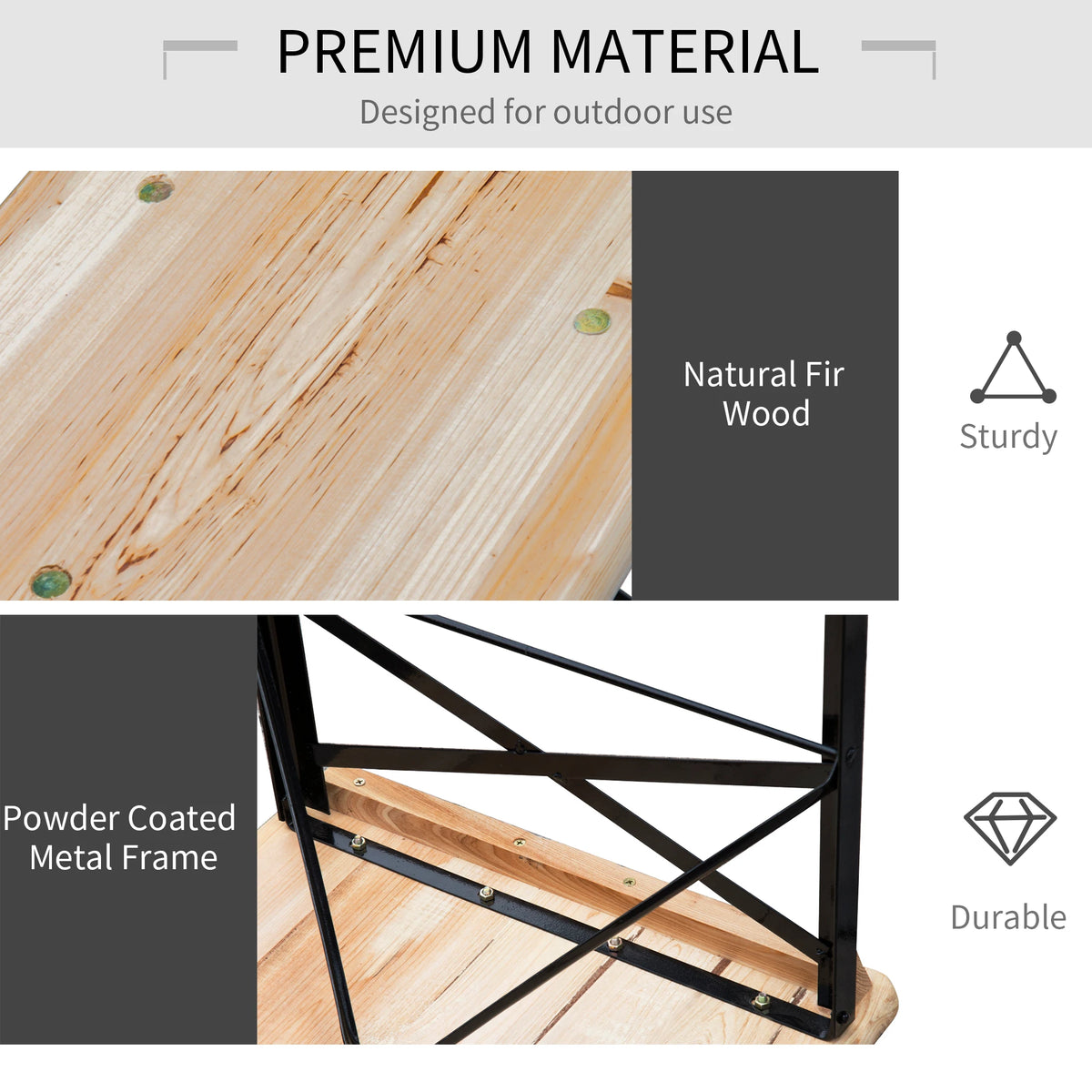 Outsunny Camping Table Set Wood Top Metal Frame Outdoor Furniture