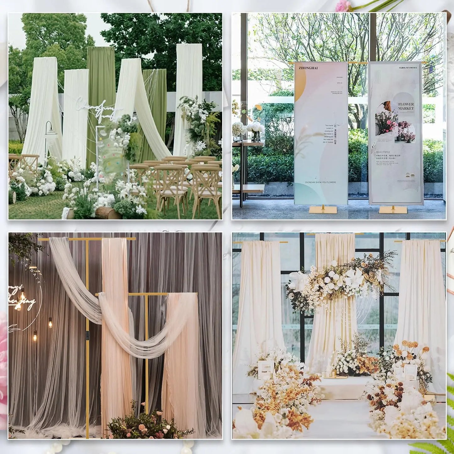 4pcs Gold 8FT Backdrop Stand for Wedding  Adjustable Duty Metal Background Stand Decor for Birthday Party Baby Shower