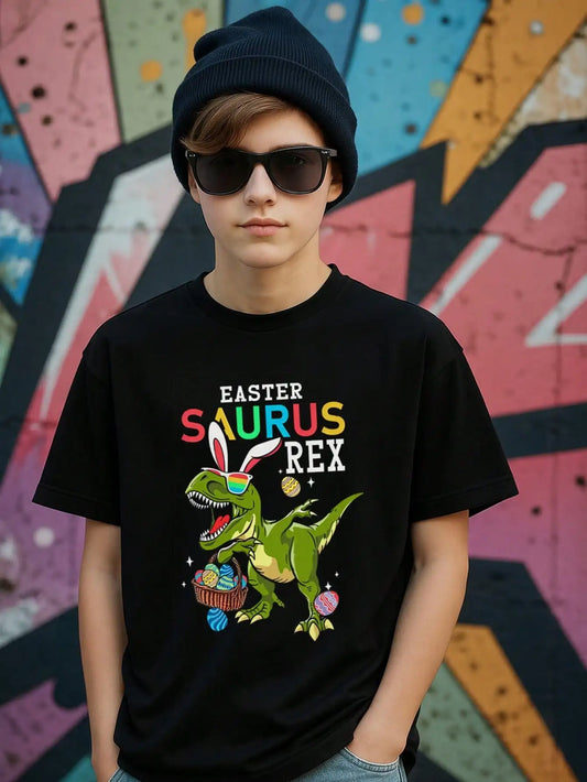 Dinosaur Easter Saurus Rex Cotton Graphic Tee For Kids Unisex