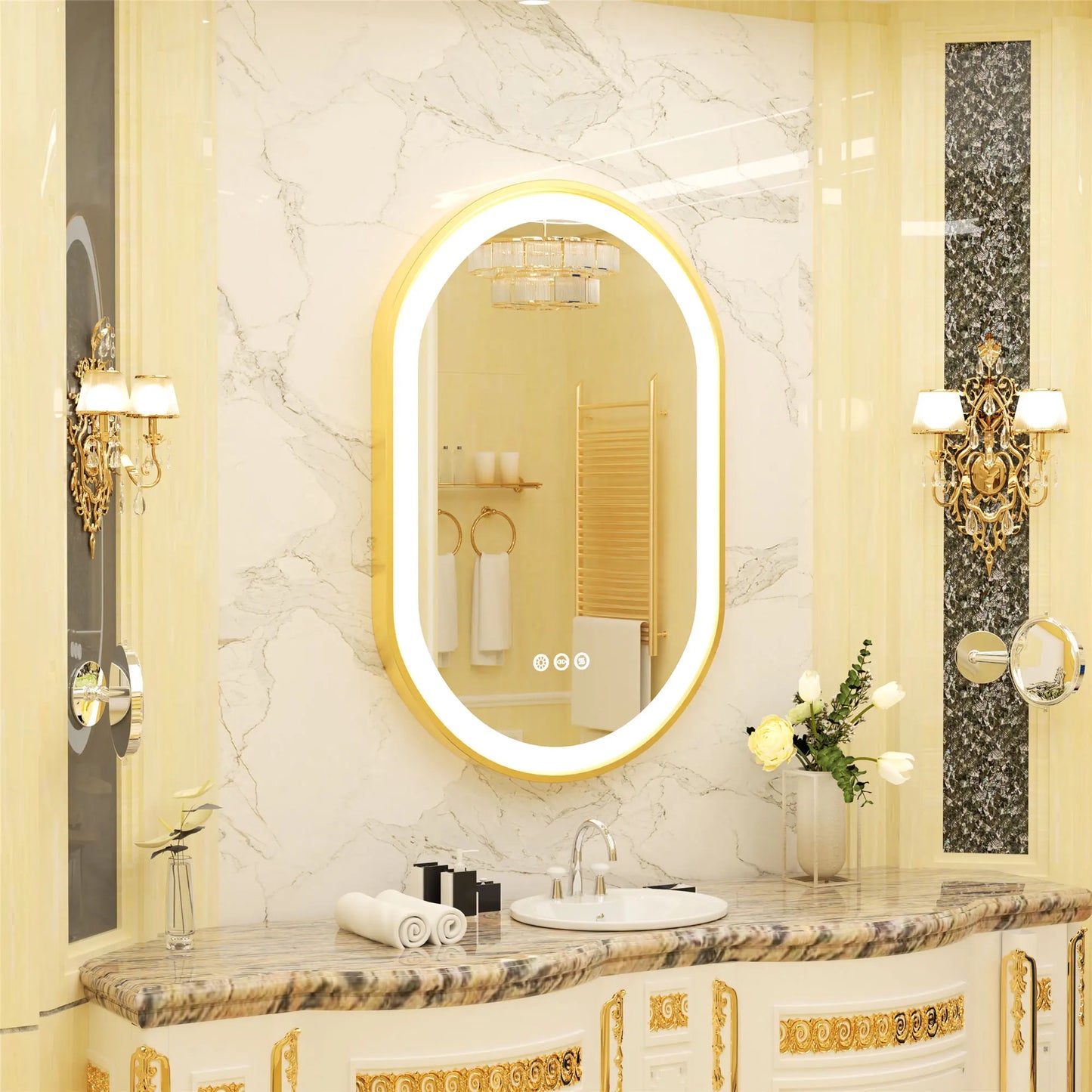 Wisfor Oval Vanity Mirror Dimmable LED Anti Fog Wall Mounted