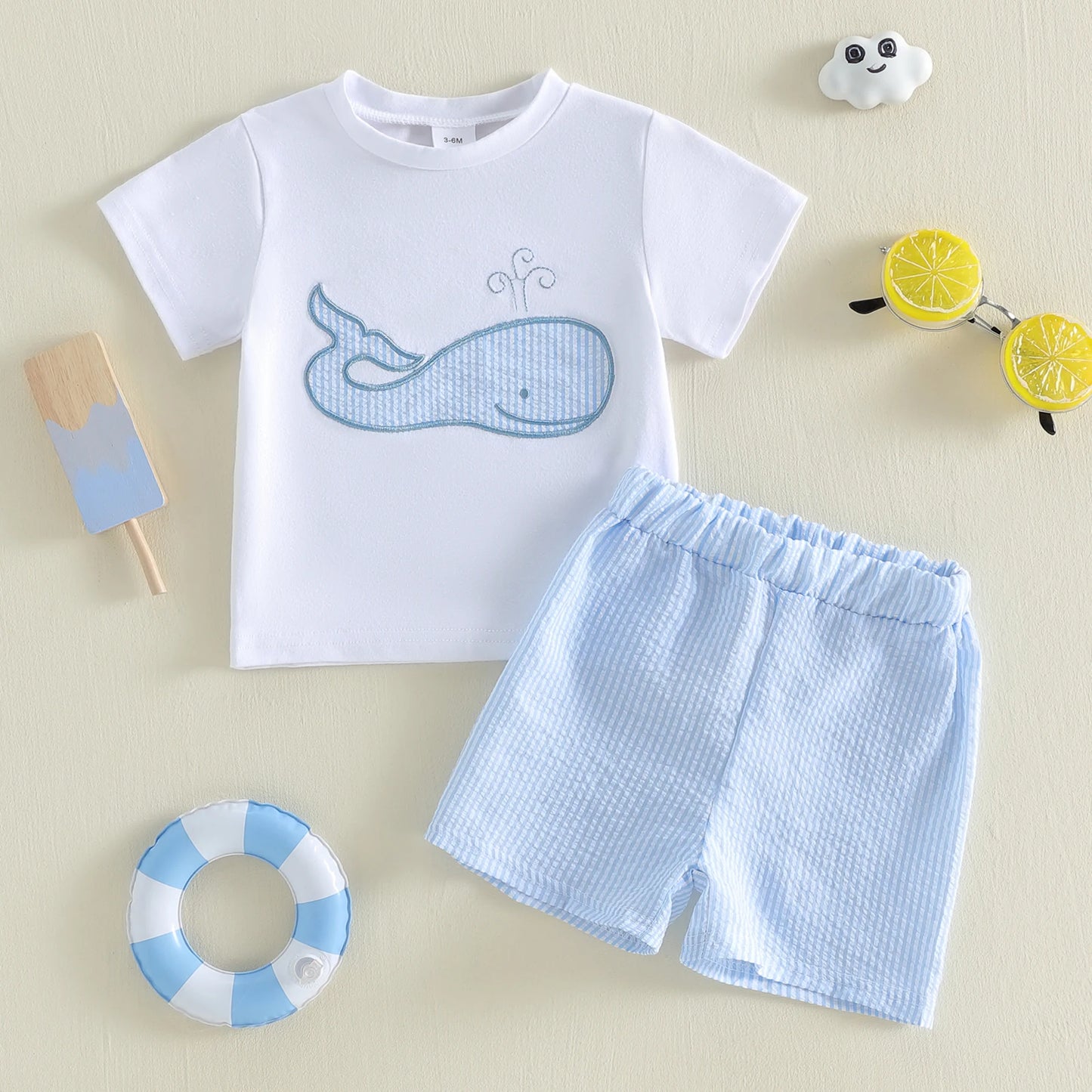 Toddler Boys Shark Print Rash Guard And Quick Dry Swim Trunks Set