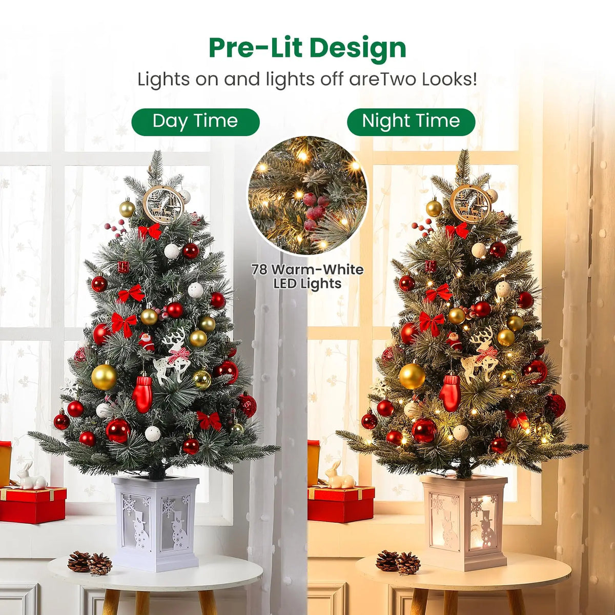 Prelit Artificial Christmas Tree With Led Lights And Timer