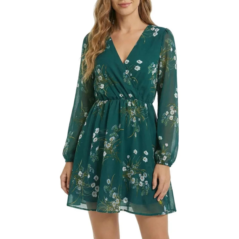 Women's Elegant V Neck Chiffon Dress For Spring Party Wear