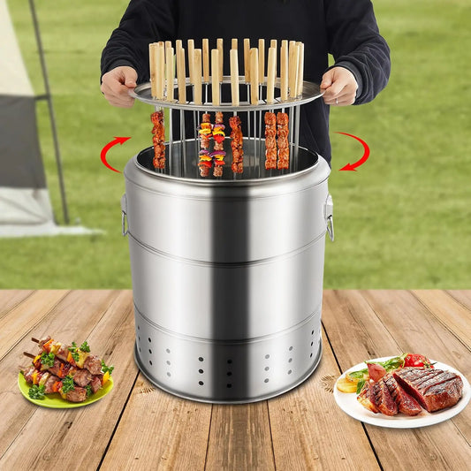 Charcoal Barbecue Grill - 28 Skewers Large Capacity BBQ Grill, 360° Even Heat Distribution, BBQ Charcoal Grill with Grilling Accessories, Outdoor Barbecue Grill for 6-10 Peoples