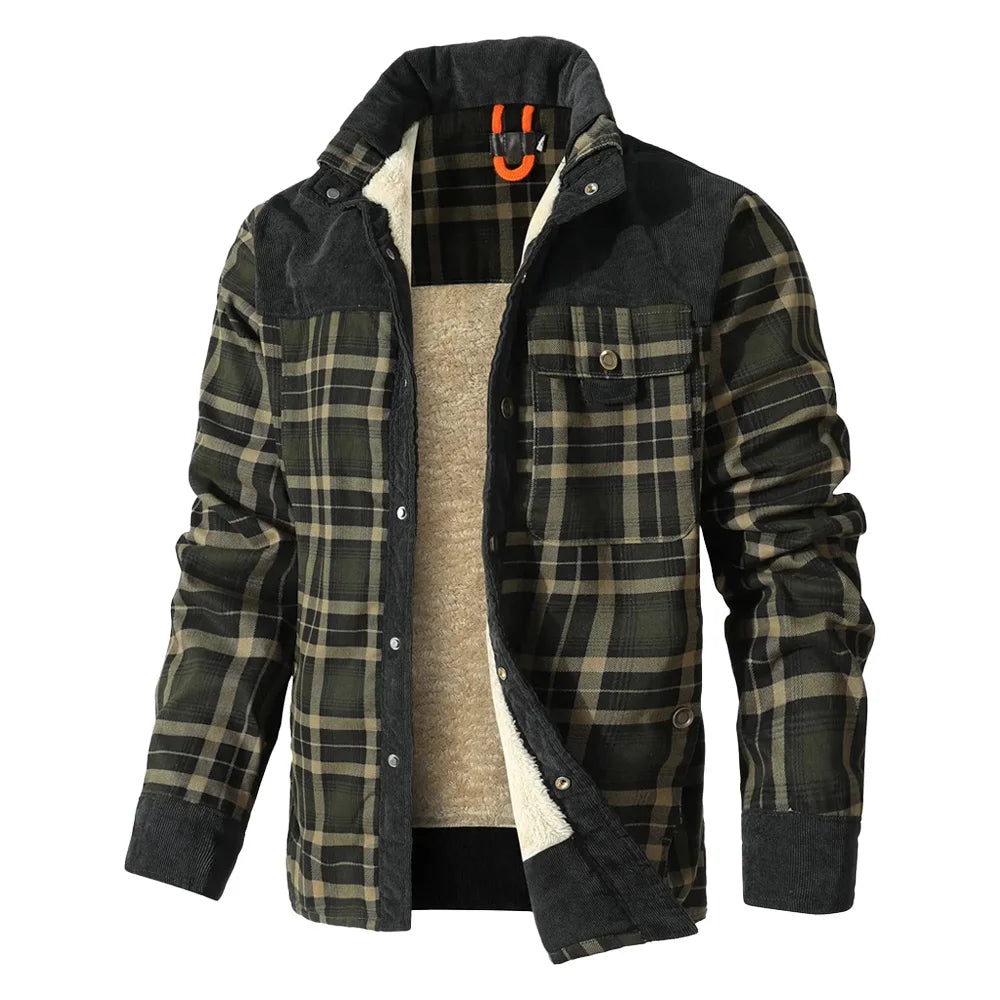 Men's Winter Windproof Bomber Jacket With Plaid Sherpa Lining