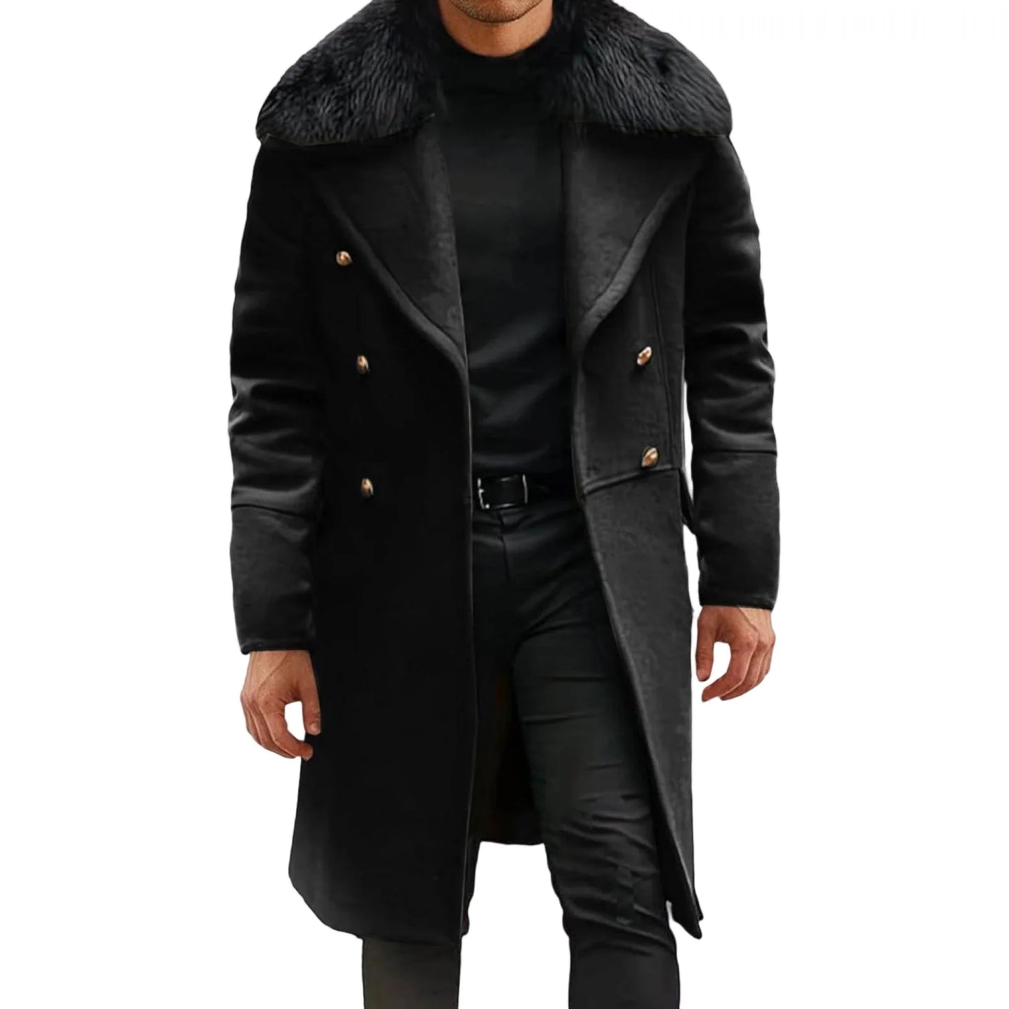 Guangdong Men Classic Double Breasted Trench Coat Removable Fur Collar