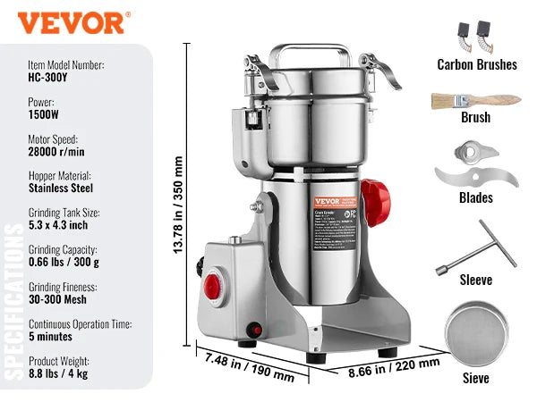 VEVOR Electric Grain Mill Grinder for Dry Herbs and Spices
