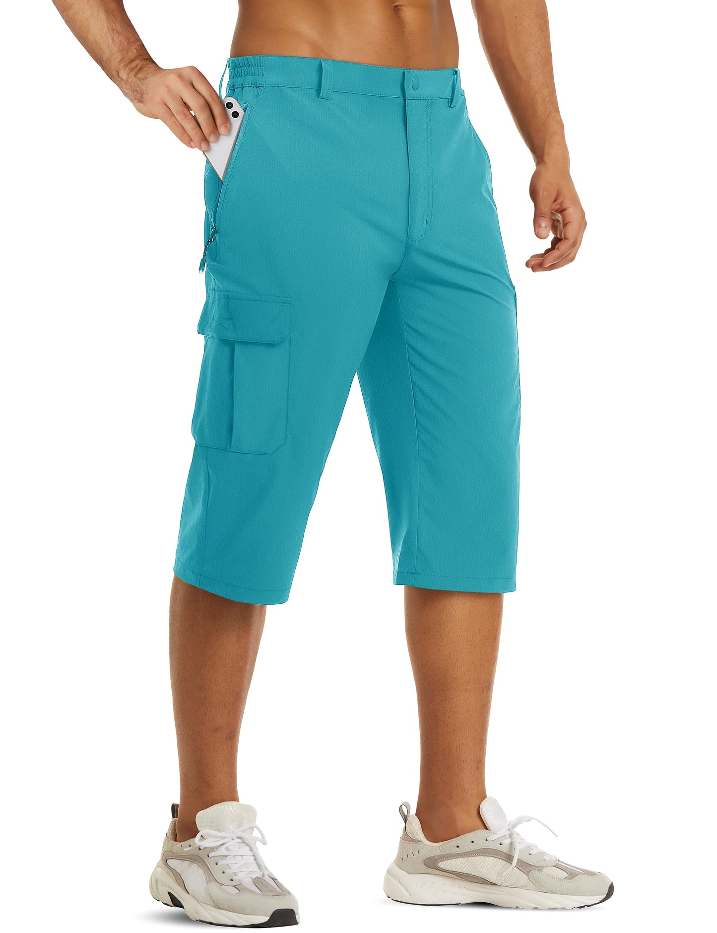 Mens Summer Quick Dry 3/4 Capri Pants Casual Multi-Pockets Lightweight Shorts Outdoor Hiking Cargo Nylon Pants Workout