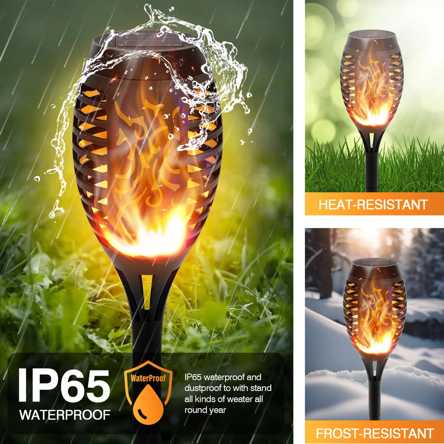 Solar Torch Lights With Flickering Flame Outdoor Waterproof Pathway