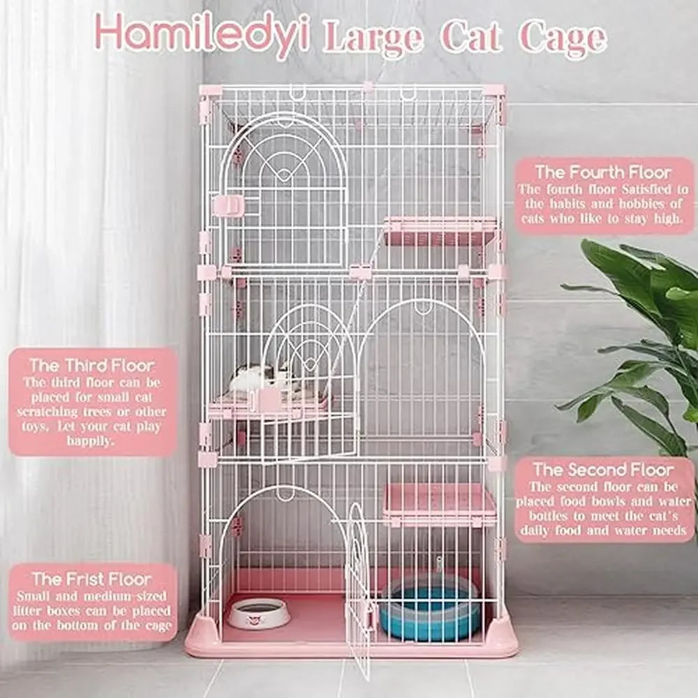XMSJ Metal Cat Cage Indoor Playpen With 3 Platforms Ramp And Doors