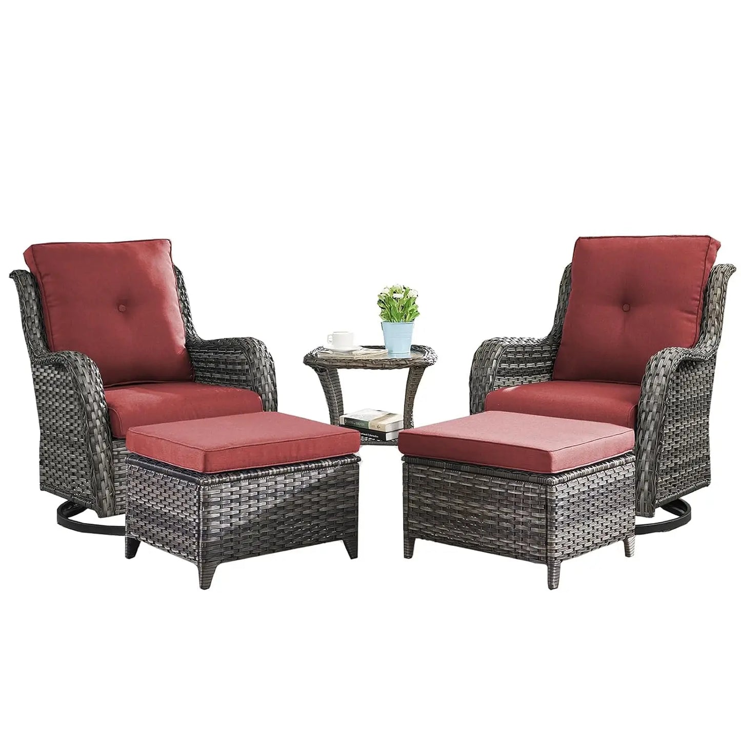 Wicker Patio Furniture Set - 5 Piece Rattan Outdoor Sectional Conversation Sets with 2 Swivel Rocking Chairs,2, Customized